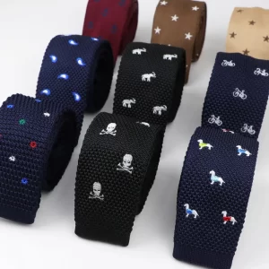 Men's Embroidered Knit Tie Bicycle Knitted Ties Dog Elephant Necktie Narrow Slim Skinny Woven Cravate Narrow Skull Neckties 1