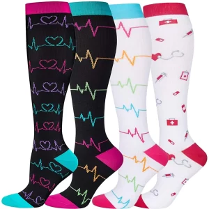 Compression Socks Men Women Nursing Marathon Cycling Sports Stocking Geometric Patterns Anti Fatigue Pain Relief Knee High Socks 1